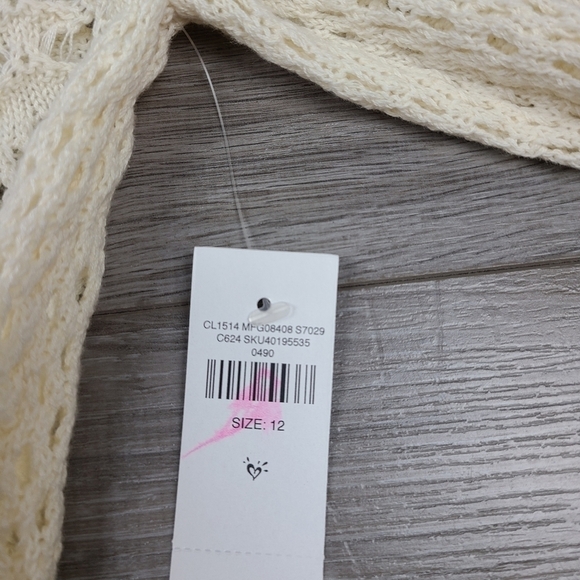 JUSTICE Girls Cream Hooded Open Knit Cardigan Sweater Size 12 - Picture 14 of 15